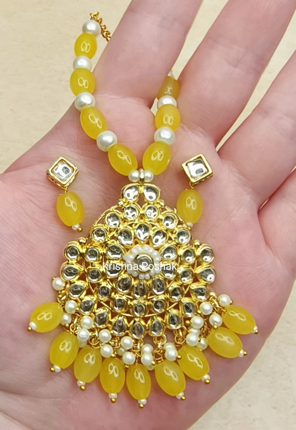 Beautiful Ad Stone Mala With Earrings For Radha Krishna Ji