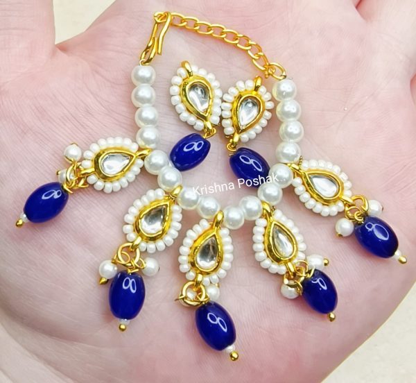 Beautiful Ad Stone Moti Mala Set With Earrings  For Ladoo Gopal Ji- Kp1