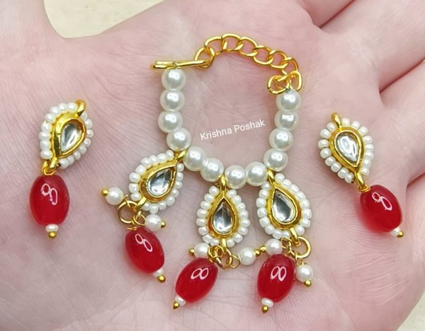 Beautiful Ad Stone Moti Mala Set With Earrings For Ladoo Gopal Ji- Kp2