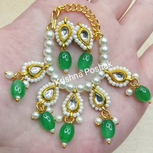 Beautiful Ad Stone Moti Mala Set With Earrings For Ladoo Gopal Ji- Kp3