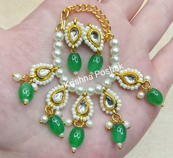 Beautiful Ad Stone Moti Mala Set With Earrings For Ladoo Gopal Ji- Kp3