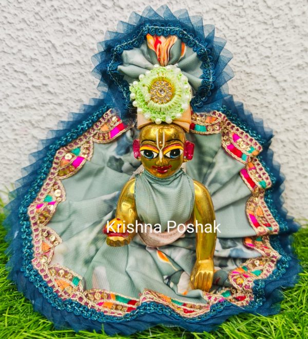 "Divine Summer Charm: Washable Poshak With Mukut for Laddu Gopalji"- N2