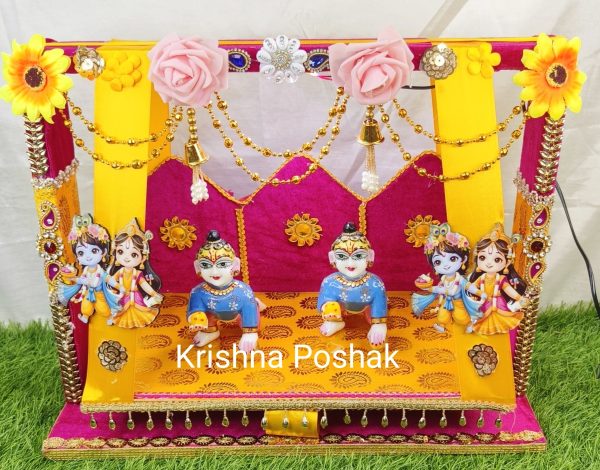 A-1 Janmashthami Special Beautiful Jhula For Laddu Gopalji With LED Lights and Double Sitting Jhula