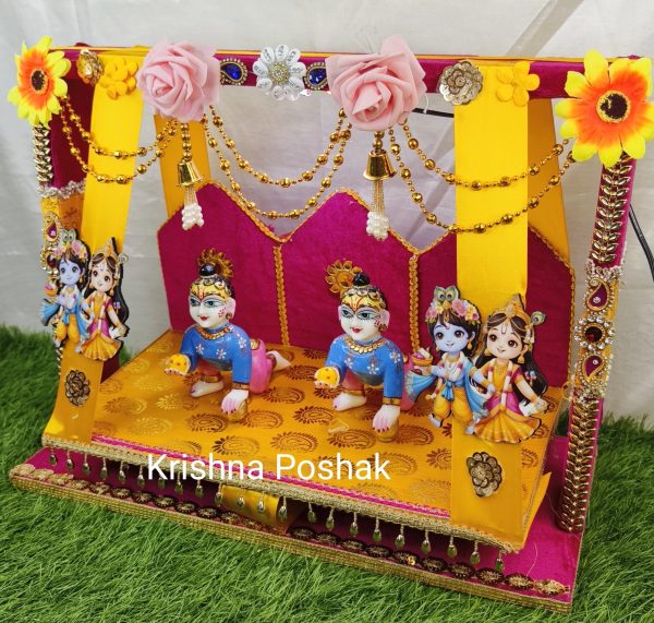 A-1 Janmashthami Special Beautiful Jhula For Laddu Gopalji With LED Lights and Double Sitting Jhula - Image 4
