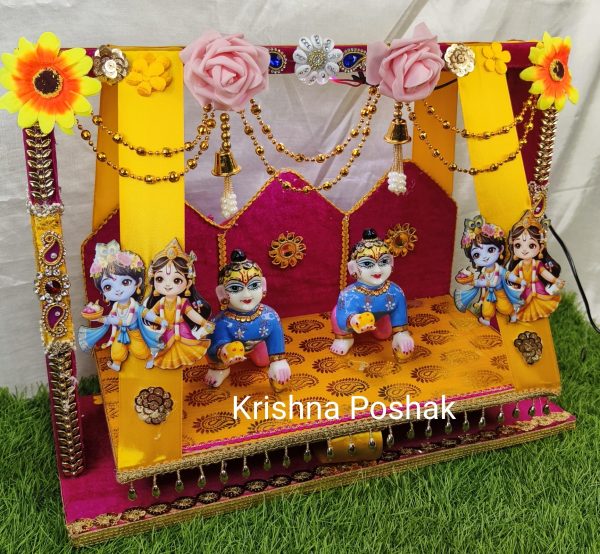 A-1 Janmashthami Special Beautiful Jhula For Laddu Gopalji With LED Lights and Double Sitting Jhula - Image 3