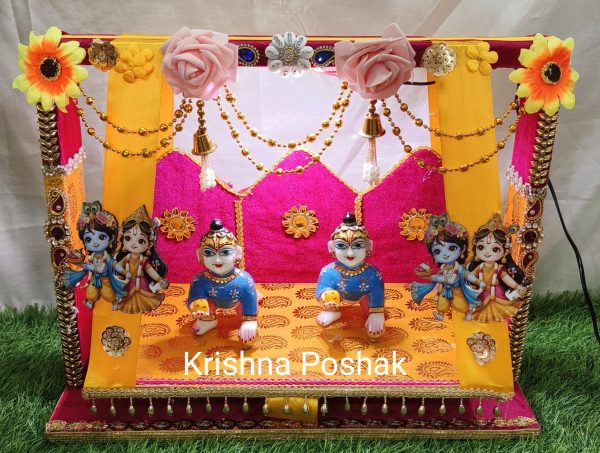 A-1 Janmashthami Special Beautiful Jhula For Laddu Gopalji With LED Lights and Double Sitting Jhula - Image 2