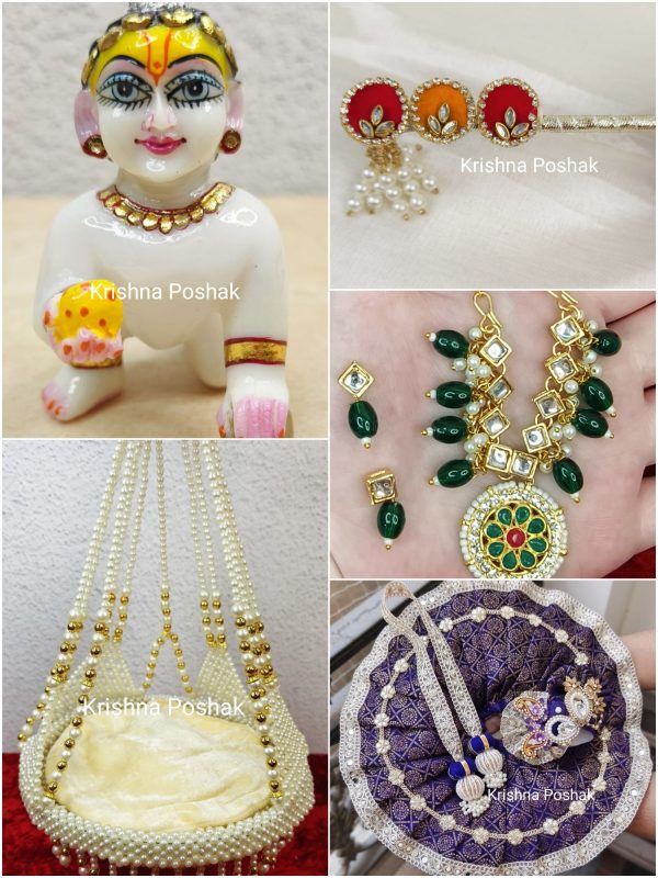 A010 - Janmashthami Special Combo Dhamaka Offer - Get Laddu Gopalji With Premium Quality Jhula, Poshak, Jewellery Set And Handmade Bansuri