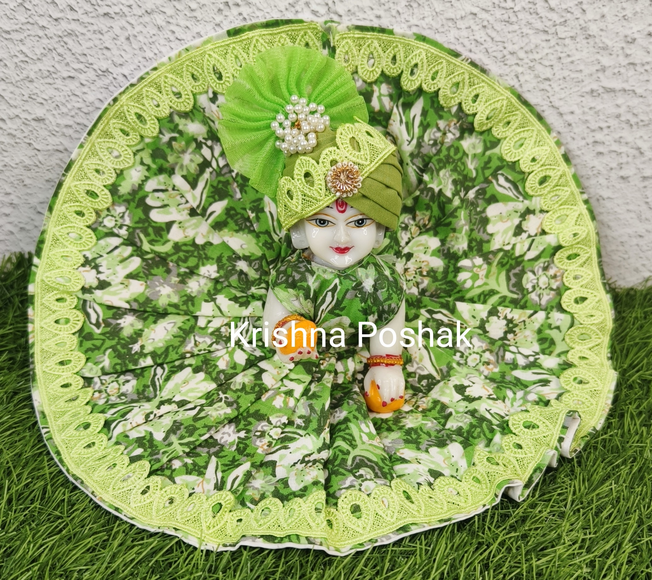 Beautiful Cotton Poshak With Mukut For Laddu Gopalji - 88